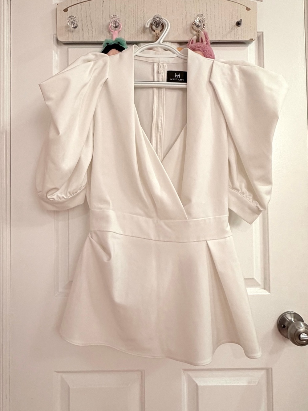 Must Have White Puff Sleeve Wrap Blouse